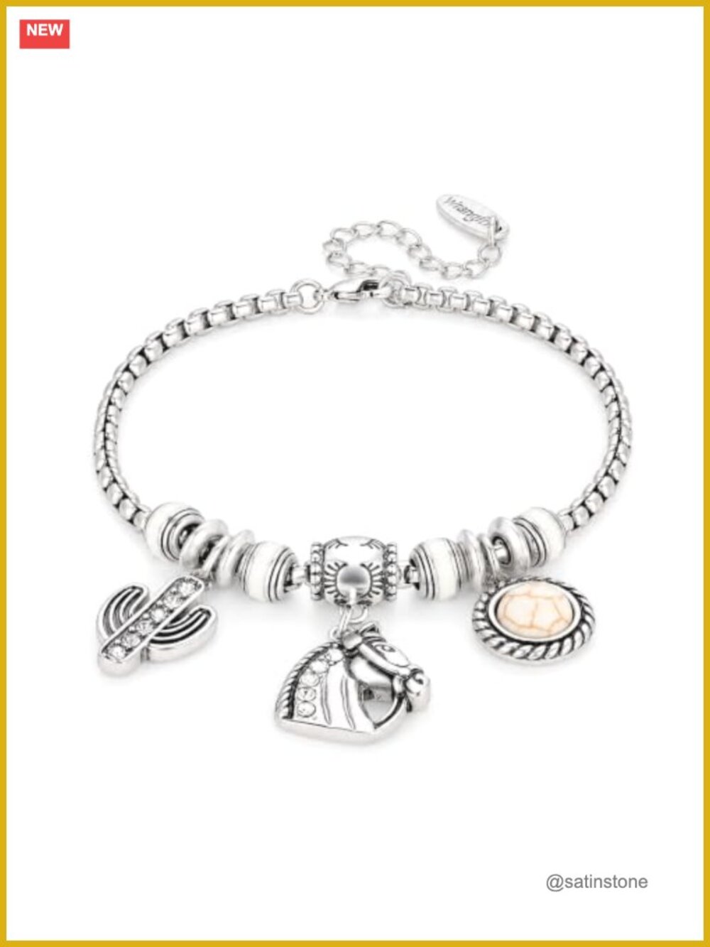 Western Turquoise Sliding Charm Bracelet with Fixed Charms - Silver & Gold